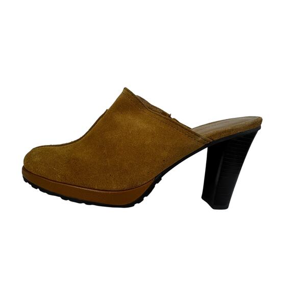 Enzo Angiolini Felicity Vintage Mustard Suede and Wood Heel Mules Size 8 - Picture 14 of 16